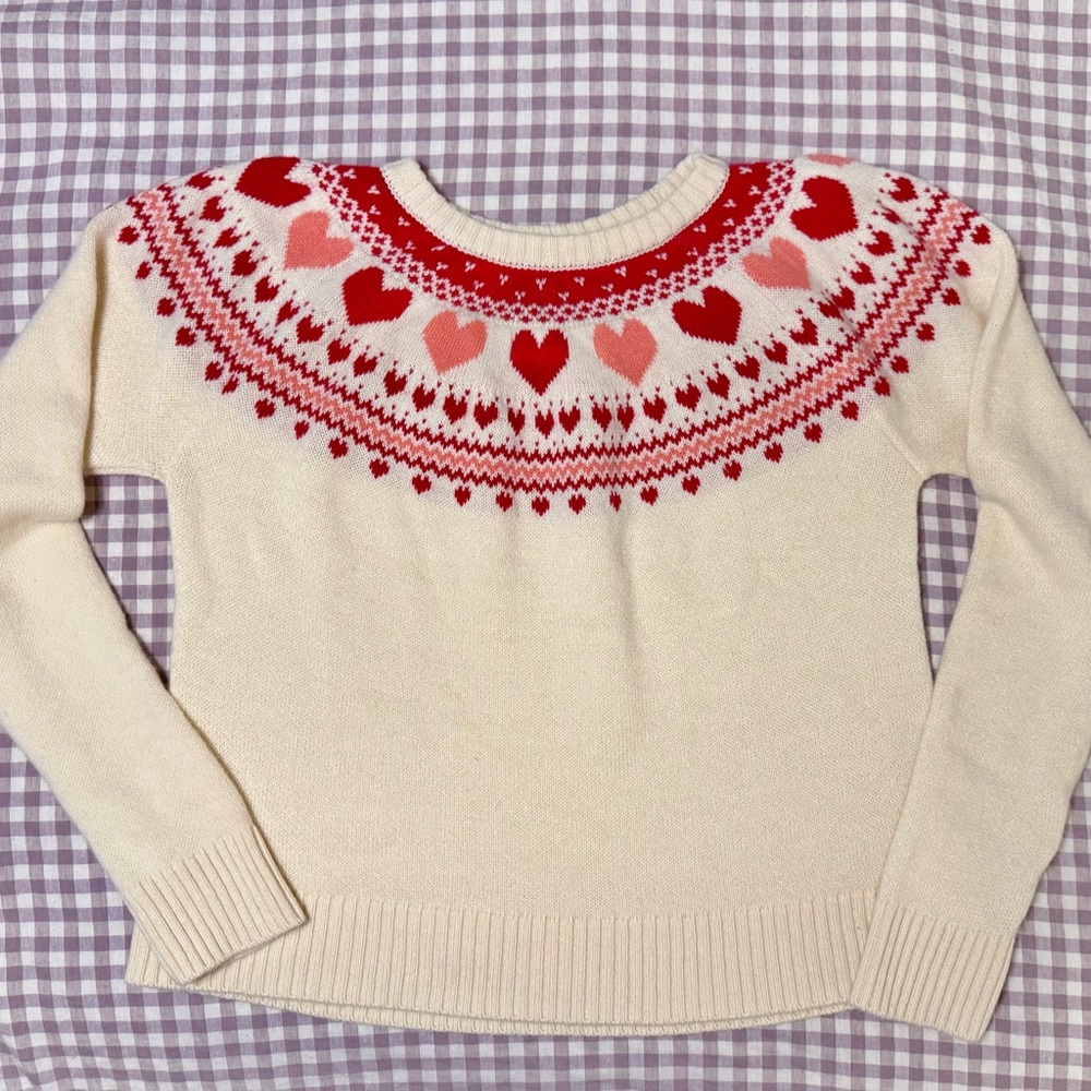 Kiel James Patrick Ivory Sweater with Red and Pink Hearts